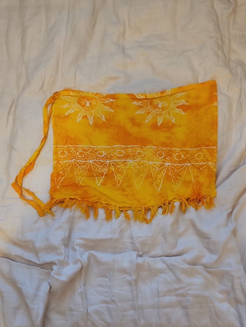 Women's Yellow Sun-Print Fringe Swim Cover